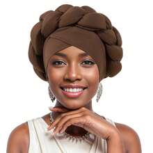 Women's Turbans Solid Color African Exaggerated Style Handmade Twisted Milk Silk &  Braid Cap, Casual Comfortable Daily Headscarf Hat