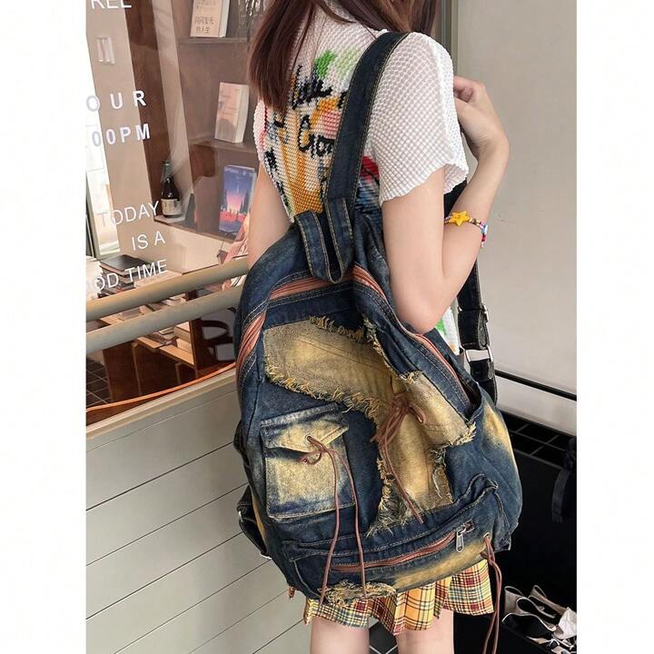 Vintage Women Backpack Washed Denim Large Capacity Y2k Hot