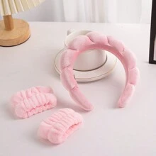 3 件/套 1 件女士纯色时尚头带和 2 件发带用于装饰 - 粉色 - 查看 16