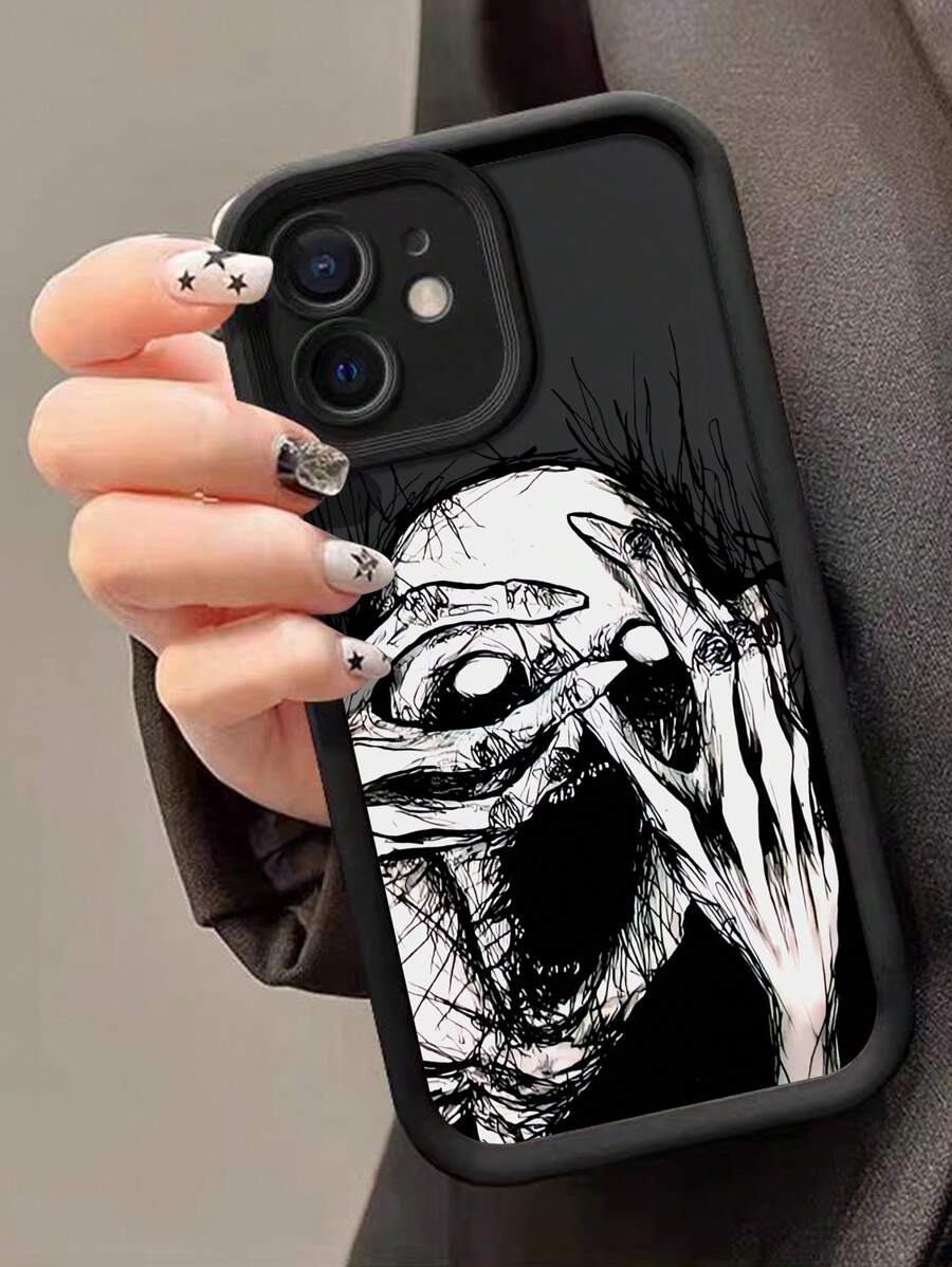 1 pieza Funda blanca para teléfono con patrón facial de horror - Negro - Ver 1
