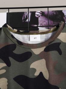 Bộ quần dài và áo ngụy trang ngắn tay cho bé trai, hoàn hảo để mặc hàng ngày vào mùa hè - xanh quân đội - Xem 4