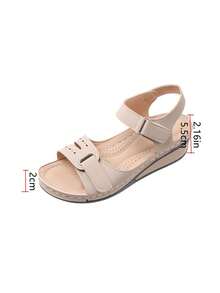 Women's Vintage Peep Toe Wedge Sandals 2024 New Arrival, Plus Size, Versatile Roman Style Flat Sandals, Fashionable Hook-And-Loop Women's Sandals, Car Line Hollow Out Comfortable 43 Yards Female Shoes - Beige - View 8