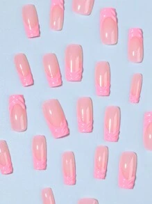 Get Glamorous With, 24pcs 3D Gel Makes White French And 3d Flower Design Square Acrylic Press On Nails, Contain 1pc Jelly Glue And 1pc Nail File, Easy To Wear Nail Art Set For Woman Girl Daily Work Festivals, Party