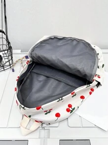 Mochila com estampa de cereja (com pingente), impermeável, leve e portátil com funcionalidade, mochila funcional com  de bolsa para universitários, meninas adolescentes, calouros, segundo-anistas, terceiro-anistas, quartanistas e quinta-anistas na faculdade, universidade e ensino médio, perfeito para atividades ao ar livre, viagens e volta às aulas. - Multicolorido - Visão 5