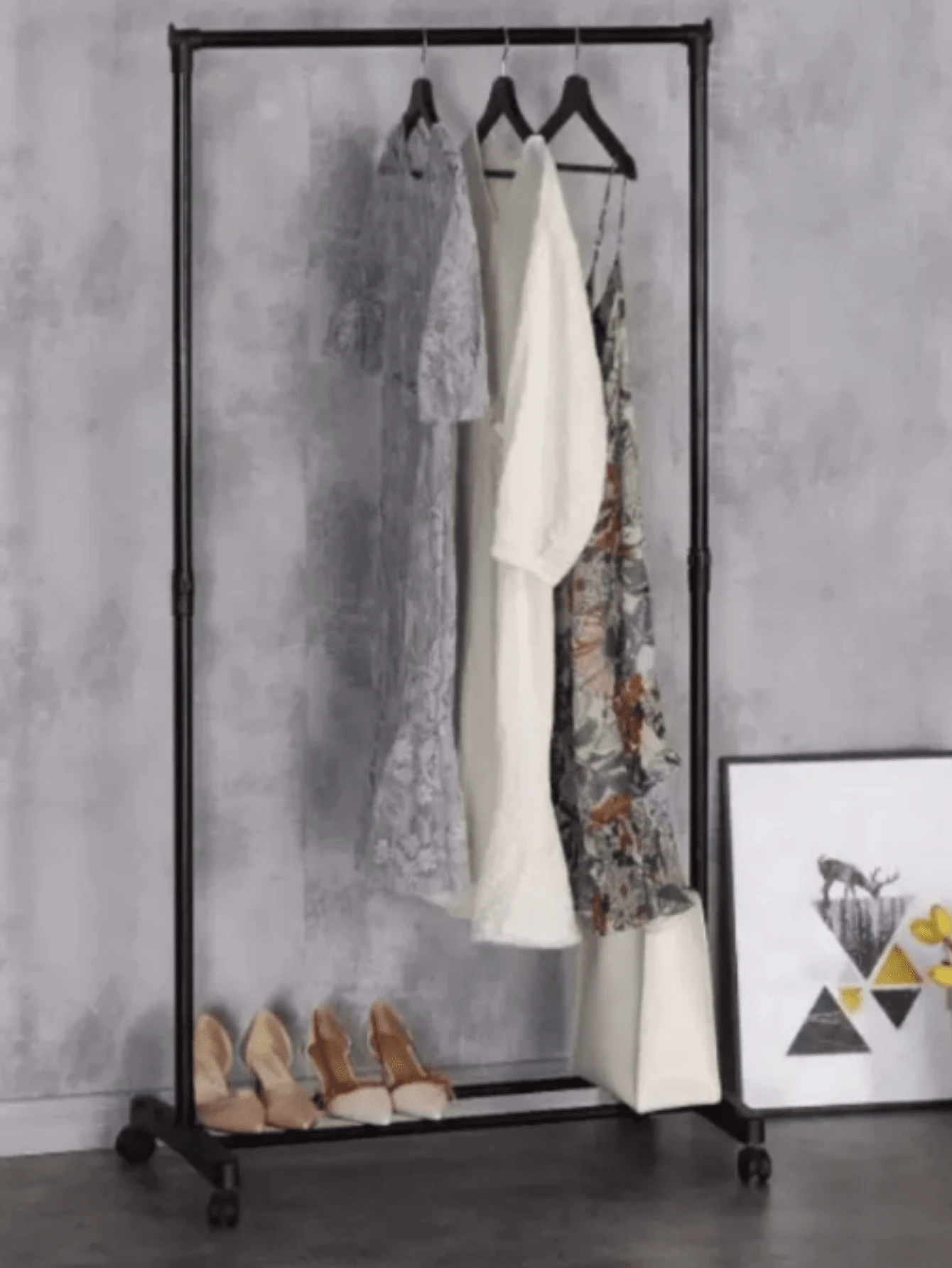 Portable Wardrobe Multifunctional Clothes Rack Dismountable Clothes Rack With Hanger And Shelves 130cm With Steel Wheels - 黑色 - 查看 1