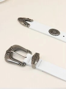 Plus Size Soft PU Leather Belt With Vintage Carved Buckle, Solid Color Waist Belt For Jeans, Women & Men Halloween Summer, School Fall, Autumn, Halloween