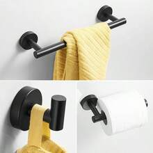 Stainless Steel Bathroom Harware Set Black Gold Robe Hook Towel Rail Bar Rack Bar Shelf Tissue Paper Toothbrush Holder - Multicolor - View 10