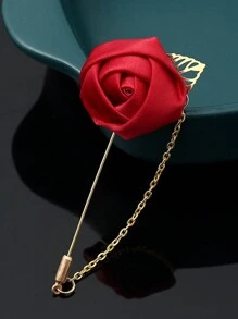 1 Peça Boutonnière de Noivo em Rosa de Seda com Folha de Corrente Dourada para Decoração de Noivo, Casamento e Festa de Casamento, Melhor Presente, Decoração de Casamento, Decoração Doméstica, Decoração de Quarto, Lembrancinhas de Festa, Decorações de Aniversário de Noiva, Formatura, Decorações de Festa Despedida de Solteira