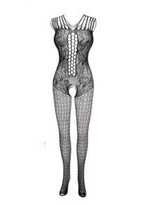Sexy Lace Hollow Out Open Crotch Fishnet Bodystocking Lingerie - Black - View 4