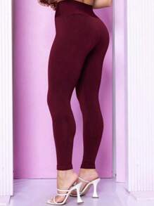 Women Sports Leggings - 酒紅色 - 查看 2