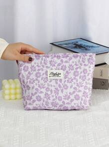 1入組花卉化妝包手提化妝包，女性大容量提花紋化妝包，化妝包晚禮服手拿包零錢包，女性旅行必備的整理貯物袋，化妝包女性美學旅行化妝包，刺繡花朵洗漱包拉鍊小包 - 淡紫色 - 查看 1