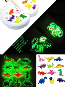 12入組熒光恐龍卡通PVC鞋圈，適用於洞洞鞋裝飾 - 12Pcs - 查看 4