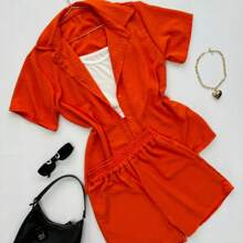 Set de 3 piezas camisa, short y top - Naranja - View 1