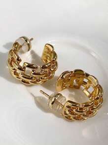 Aretes elegantes y versátiles con cadena trenzada simple y círculo enredado, estilo europeo y americano, accesorios de moda para mujeres de oficina con estilo INS