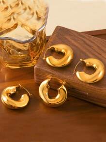 2PC18KGoldplatedStainless Steel Smooth Ear Rings - Earrings - View 6