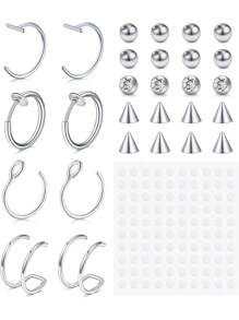 9Pcs Fake Lip Ring With 24Pcs Fake Eyebrow Piercing Or Fake Face Piercings And 2 Sheet Self-Adhesive Sticker - Multicolor - View 16