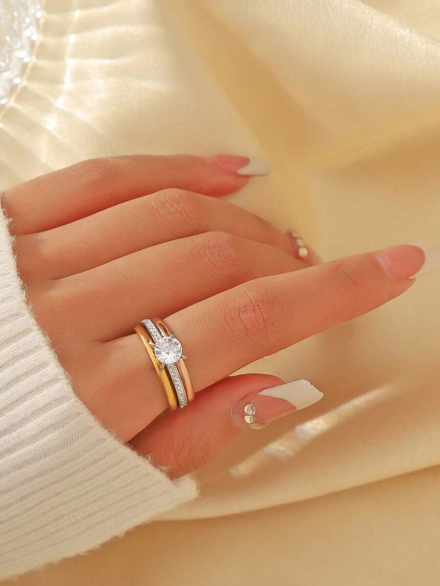 1 bộ Đúng mốt Lãng mạn Thép không gỉ Nhân tạo Ba Màu sắc Sự phối hợp Cặp đôi Nhẫn Đối với phụ nữ , Buổi tiệc , Ngày kỷ niệm , Hôn ước , Đồ trang sức Nhẫn Qủa tặng - Nhiều màu - Xem 1