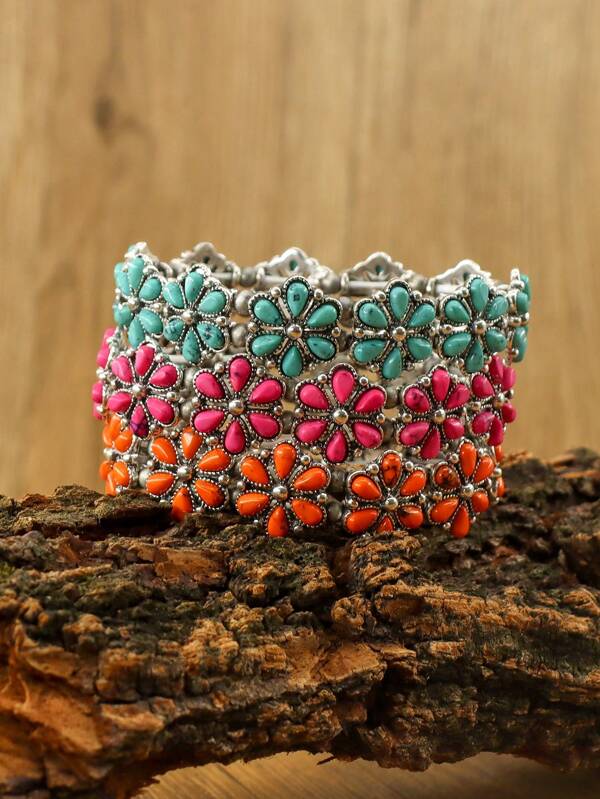 1 Peça Pulseira Feminina em formato de pétalas na cor turquesa, adequada para joias de moda feminina, joias boho, pulseira feminina, pulseira de corrente de flor feminina, adequada para uso diário ou como presente de feriado