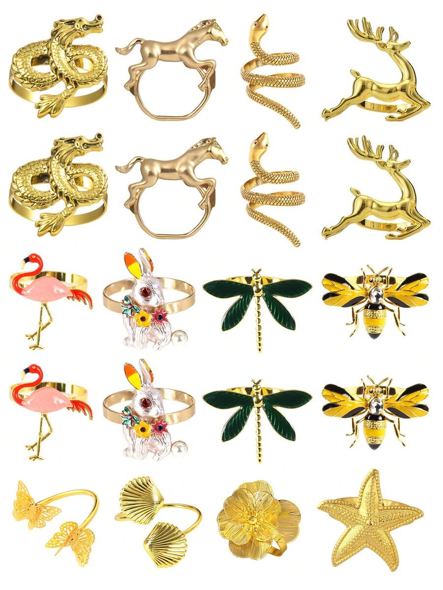 Animal Series Napkins Rings 2/4piece Set Metal Napkin Rings Buckles Dinner Table Decor Napkin Holder For Table Setting Napkin Ring For Wedding,Camping, Festival,Party - Multicolor - View 1