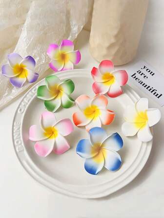 8pcs Sweet Plumeria Hair Clips, Bohemian Style Fresh Daisy Hairpins, Suitable For Island Beach Vacation Party, Alligator Hair Clasps, Versatile Hair Accessories, Spring And Summer,Cat Ears, School Stuff, College