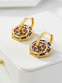 1 Paar Kupferlegierung Dual-Purpose Makronen Serie bunte Email Kleeblatt, Pentagramm, Tropfglasur geometrischer Ring modische vielseitige Damen Ohrringe, DIY Ohrringe, Muttertags Geschenk