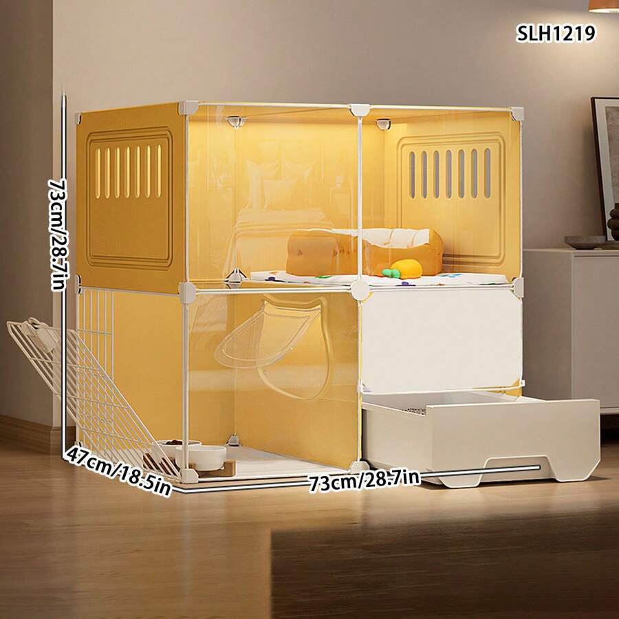 Indoor Cat House With BuiltIn Toilet, Drawer Type Litter Box And Blue