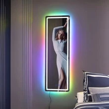 Full-Length Mirror Wall Mounted Mirror For Bedroom, RGB Color Changing LED Lights Mirror Dimmable Brightness