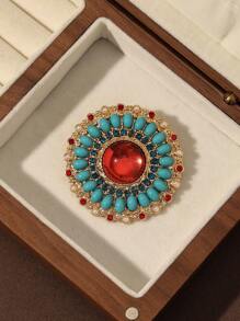 Yuan Shuo 1pc Baroque Style Alloy Brooch With Gemstone And Faux Pearl Decor - Gold - View 6