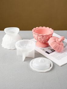 蓮花熏香器矽膠模具，DIY花形石膏樹脂儲物盒模具，蠟燭罐工藝製作，家居裝飾 - 白色 - 查看 8