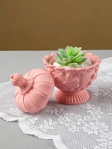 蓮花熏香器矽膠模具，DIY花形石膏樹脂儲物盒模具，蠟燭罐工藝製作，家居裝飾 - 白色 - 查看 7