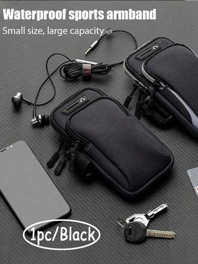 1 pieza Bolsa de brazo impermeable universal para teléfono móvil con cremallera de doble capa, el bolso de brazo perfecto para deportes al aire libre para hombres y mujeres - Banda ajustable para correr, senderismo, ciclismo y talla grande. Almacene de forma segura sus teléfonos móviles para gimnasio, correr, senderismo, ciclismo, ejercicio con monedero, portallaves, portarretratos y gran capacidad. Accesorio impermeable y ligero para bolsa deportiva, viaje, vacaciones y senderismo.