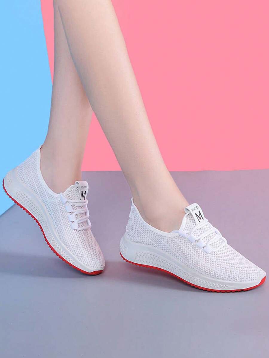 Zapatillas deportivas de moda para mujer en colores sólidos, ligeras y transpirables de malla, suaves y cómodas, adecuadas para caminar, ir de fiesta, practicar deportes al aire libre, correr, hacer ejercicio, ir de compras, jugar al tenis o llevar a diario. - Blanco - Ver 1