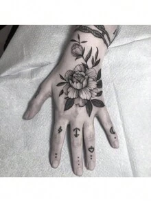 1張手指防水暫時性紋身貼紙，男女兒童藝術貼身紋身 - 黑色 - 查看 2