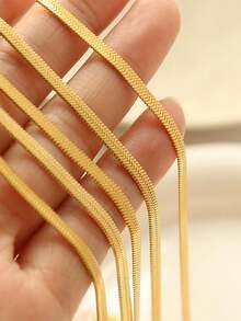 Nooxian 1pc Gold Fashionable Simple Chain Stainless Steel Jewelry Necklace With Unique Personalized - Yellow Gold - View 3