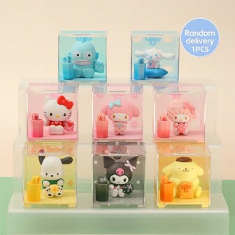 Miniso Sanrio Characters Lucky Sign Blind Box Ornament Anime Figur Samlarföremål Leksak Micro Box Dekoration (slumpmässig leverans, 1 st)