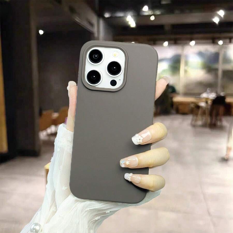 1入灰色時尚簡約純色矽膠半包圍防摔手機殼，適用於iPhone 11/11 Pro/11 Pro Max/iPhone 12/12 Pro/12 Pro Max/iPhone 13/13 Pro/13 Pro Max/14/14 Pro/14 Pro Max/15/15 Pro/15 Pro Max，男女合用