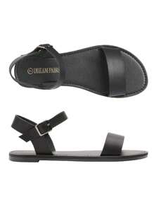 Women's Cute Open Toes One Band Ankle Strap Flexible Summer Flat Sandals - màu đen - Xem 5