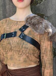 1 pieza Hombreras de armadura vikinga medieval, accesorio de disfraz para carnaval, Halloween, cosplay, chal de peluche cálido