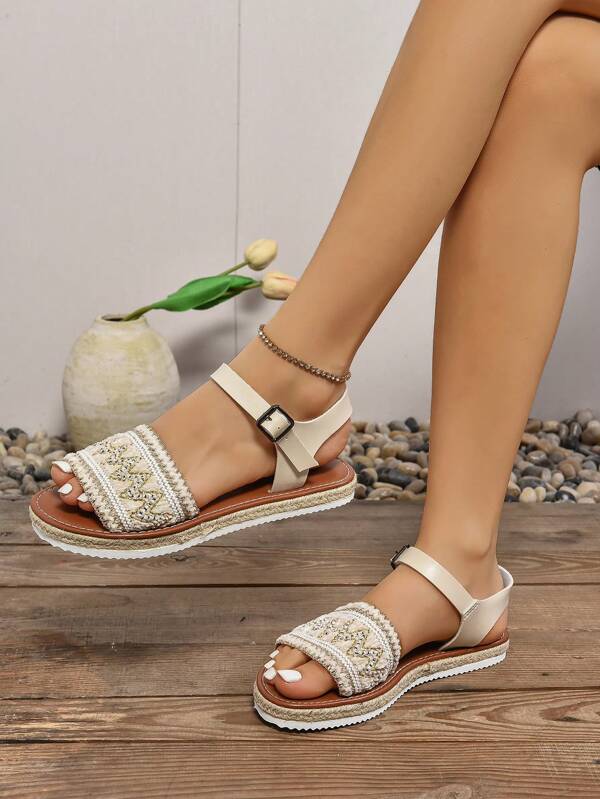 Nowe letnie damskie płaskie sandały w stylu rzymskim z antypoślizgową podeszwą z pianki, modne i wszechstronne, lekkie buty codzienne