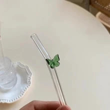 2pcs Colorful Butterfly Shaped Heat-Resistant Glass Straws, Bent Reusable Straws For Girls To Avoid Hot Drinks And Stains, Perfect For Bubble Tea, Juices, And Milk,Kitchen,Christmas Gift