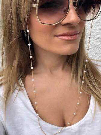 1pc Fashionable Faux Pearl Glasses Chain, Neck Or Sunglasses Strap, Anti-Loss Mask Chain, Western Style Eyeglasses Chain Glasses Accessories For Women