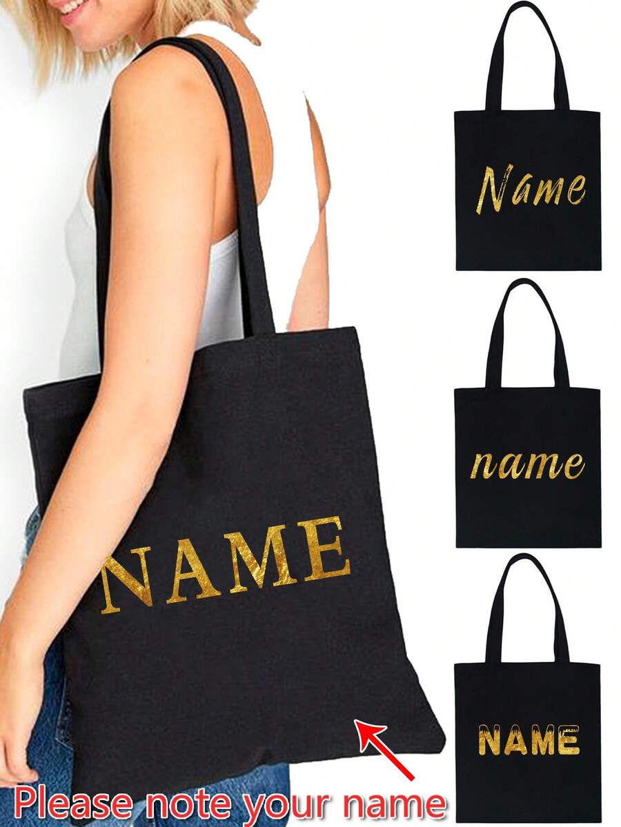 Borse della spesa personalizzate Borse in tela con motivo a nome personalizzato per le donne Borse riutilizzabili per la spesa Borse per la spesa Borse a tracolla da viaggio Borsa da mano per studenti Borsa a tracolla di tela a grande capacità - nero - Visualizzare 1