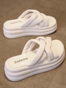 Women's Thick-Sole White Slippers Non-Slip Summer Flat Sandals Fashionable Sports Slides