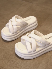 Women's Thick-Sole White Slippers Non-Slip Summer Flat Sandals Fashionable Sports Slides