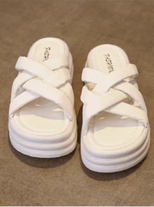 Women's Thick-Sole White Slippers Non-Slip Summer Flat Sandals Fashionable Sports Slides
