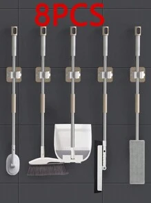 8PCS/4PCS/1pc Multifunctional Mop And Broom Holder With Hooks, Wall Mounted Adhesive Broom Hanger, Detachable Waterproof Anti-Slip Tool Organizer For Home, Bathroom, Kitchen, Garden And Garage - Multicolor - View 2