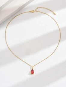 1 Set Fashion Cubic Teardrop Pendant & Copper Hoop Earrings Suit, Suitable As Daily Wear Or Gift For Women