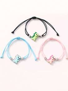 ATLVXJL 3pcs/Set Good Friend Sister Brother Couples Dinosaurs Cutel Decoration Woven Charm Bracelet For Women Loved Ones Holiday Gifts