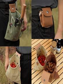1入燭蠟帆布戶外防水觅食袋，可折疊水果，蘑菇採摘收納袋，適用於野營，遠足，狩獵，花園，收穫工具袋，可折疊的帆布多功能整理包腰包 - 卡其色 - 查看 3