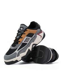 baasploa Men's Retro Football Shoes Sports Shoes Design Non-Slip Wear-Resistant Breathable Mesh + PU Stitching Low-Top Shoes Suitable For Indoor And Outdoor Training Lawn Games, Street Fashion Wear, Gym Sports Multi-Functional Sports Walking Shoes - Black - View 6